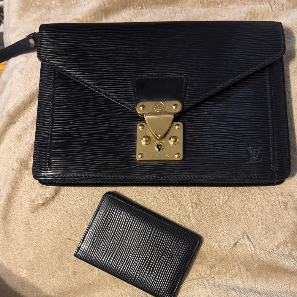 Louis Vuitton Black and Gold epi cardholder and Clutch Set